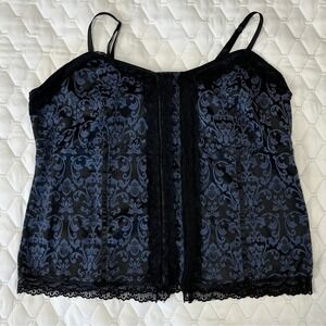 Lane Bryant Corset Top Women 20 Blue Black Excellent Damask Lace Camisole